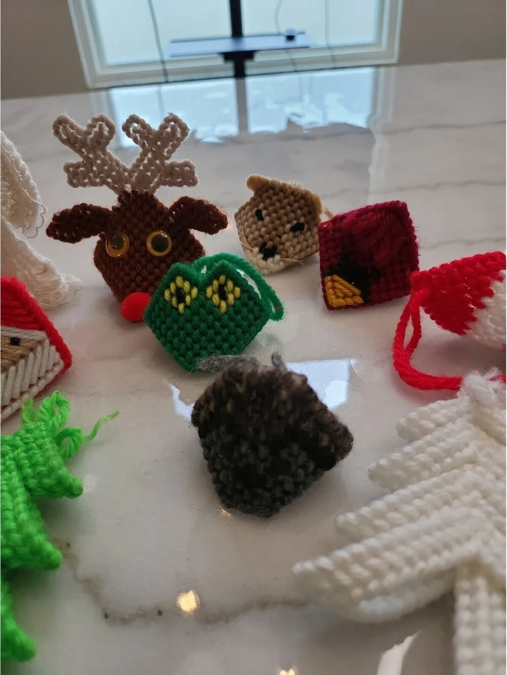 Vintage Plastic Canvas Needlepoint Christmas Ornaments Lot of 12 Circa 1980s